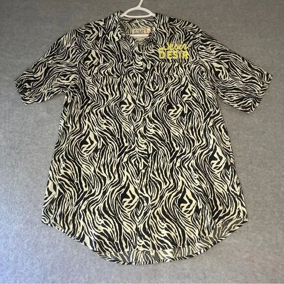 Sandrine Rose X Free People Women’s Zebra Stripe Pearl Snap Button Up S.S New M - Picture 1 of 12